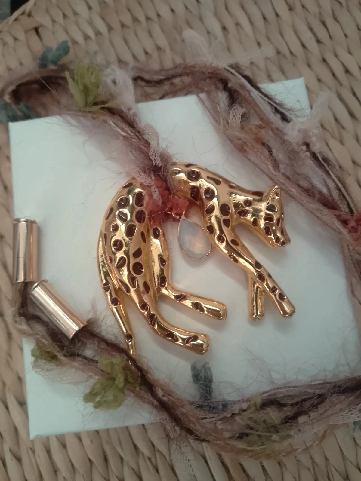 Collier guépard pierre opaline et ruban d'attache bohème – photo 2